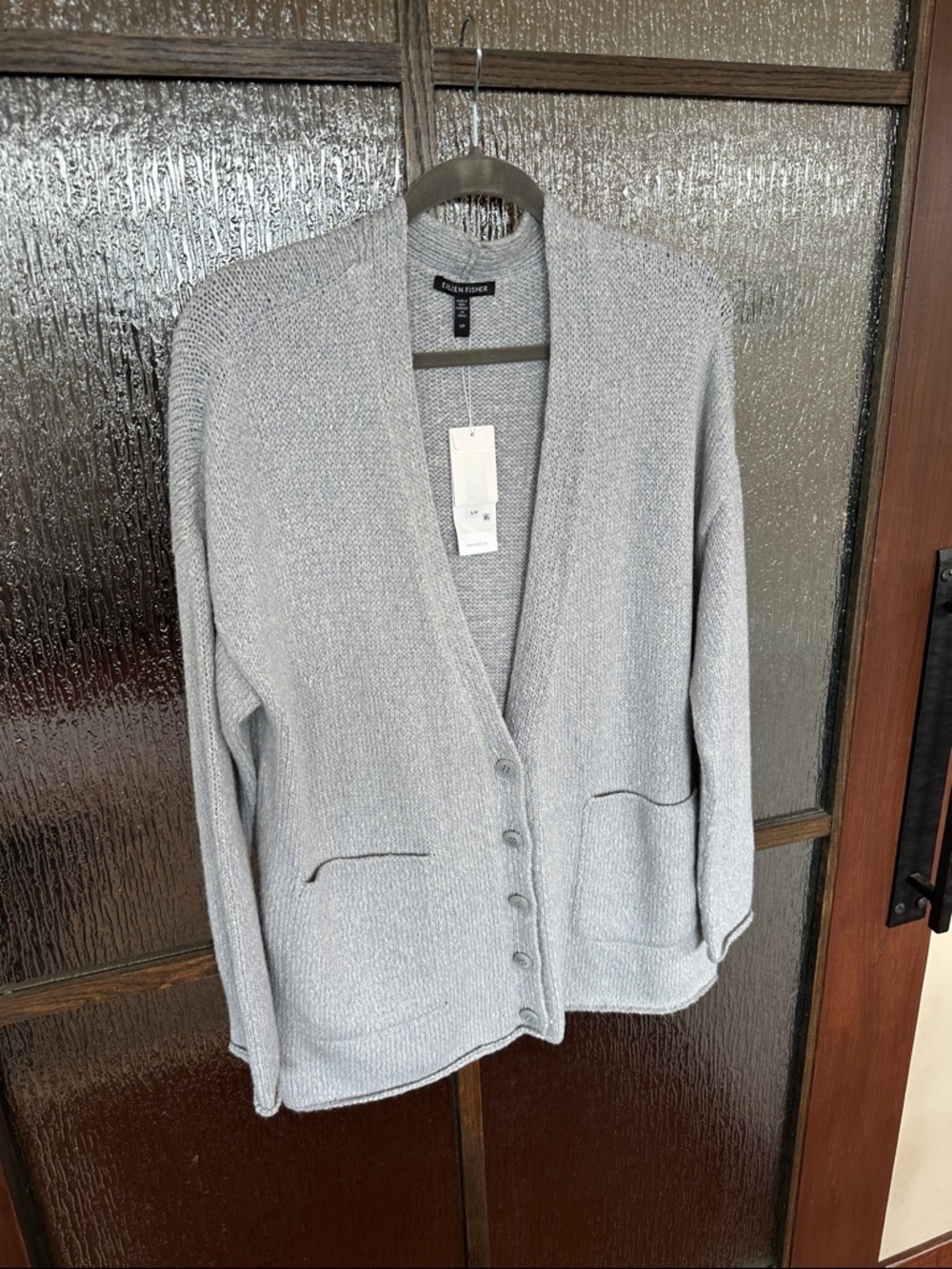 Eileen Fisher V-neck Organic Cotton Cardigan In Delphine Grey Alpaca Sm NWT - Picture 4 of 11